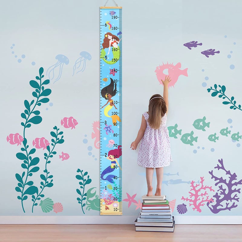 HIFOT Kids Growth Chart Height Measuring Chart, Mermaid Canvas Wall Hanging Rulers for Baby Children Girls Bedroom Decor 74.8''* 7.87'' - Image 4